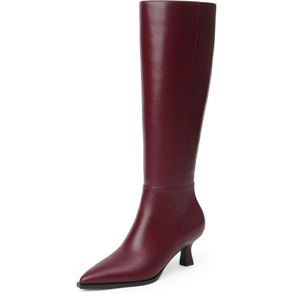Women's Burgundy Modatope Knee Boots for Faux Leather Low Heel Toe Pointed